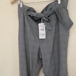 Zara checkered paper bag pants
